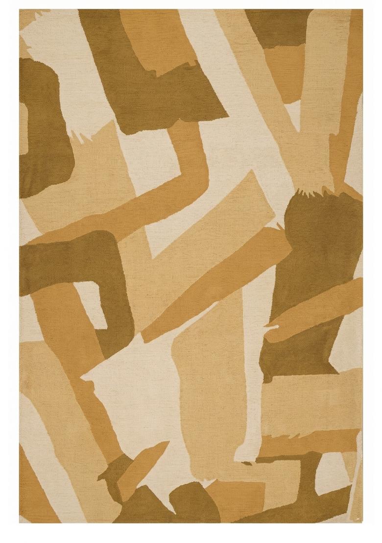 Saffron Rugs Hand Tufted Golden Tan Geometric Contemporary Rectangular Wool Area Rug - Indya