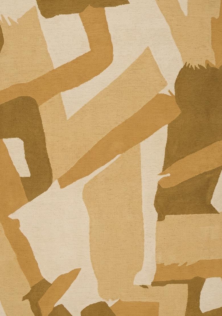 Saffron Rugs Hand Tufted Golden Tan Geometric Contemporary Rectangular Wool Area Rug - Indya