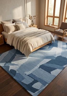 Saffron Rugs Hand Tufted Steel Blue Geometric Contemporary Rectangular Wool Area Rug