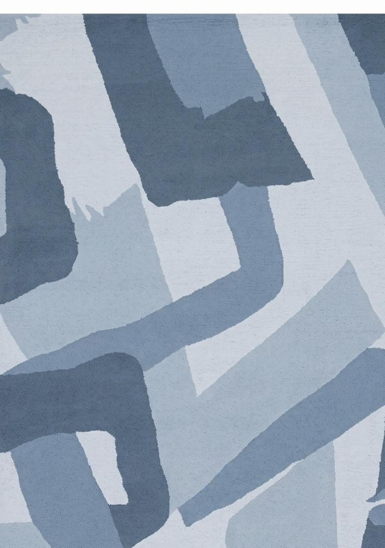 Saffron Rugs Hand Tufted Steel Blue Geometric Contemporary Rectangular Wool Area Rug - Indya