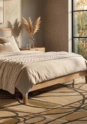 Saffron Rugs Hand Tufted Golden Beige Swirls Contemporary Rectangular Wool Area Rug