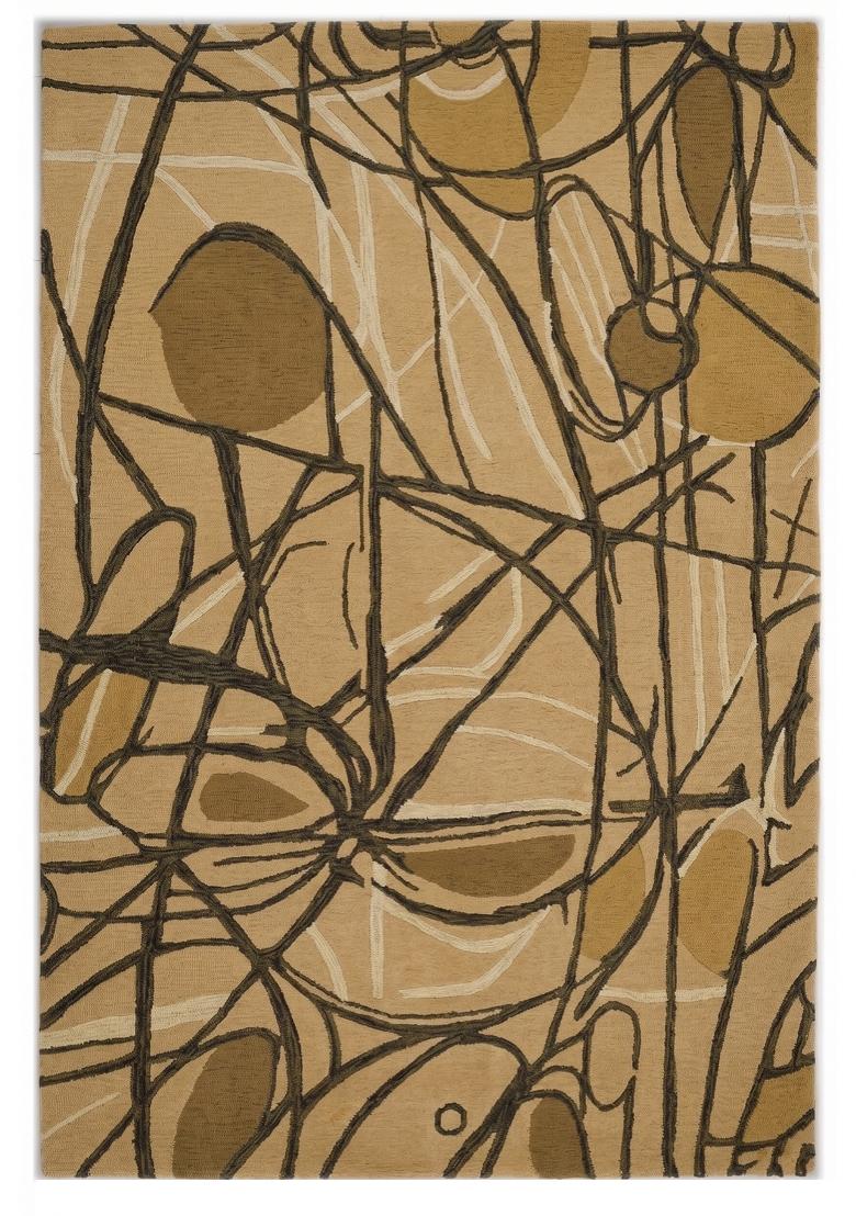 Saffron Rugs Hand Tufted Golden Beige Swirls Contemporary Rectangular Wool Area Rug - Indya