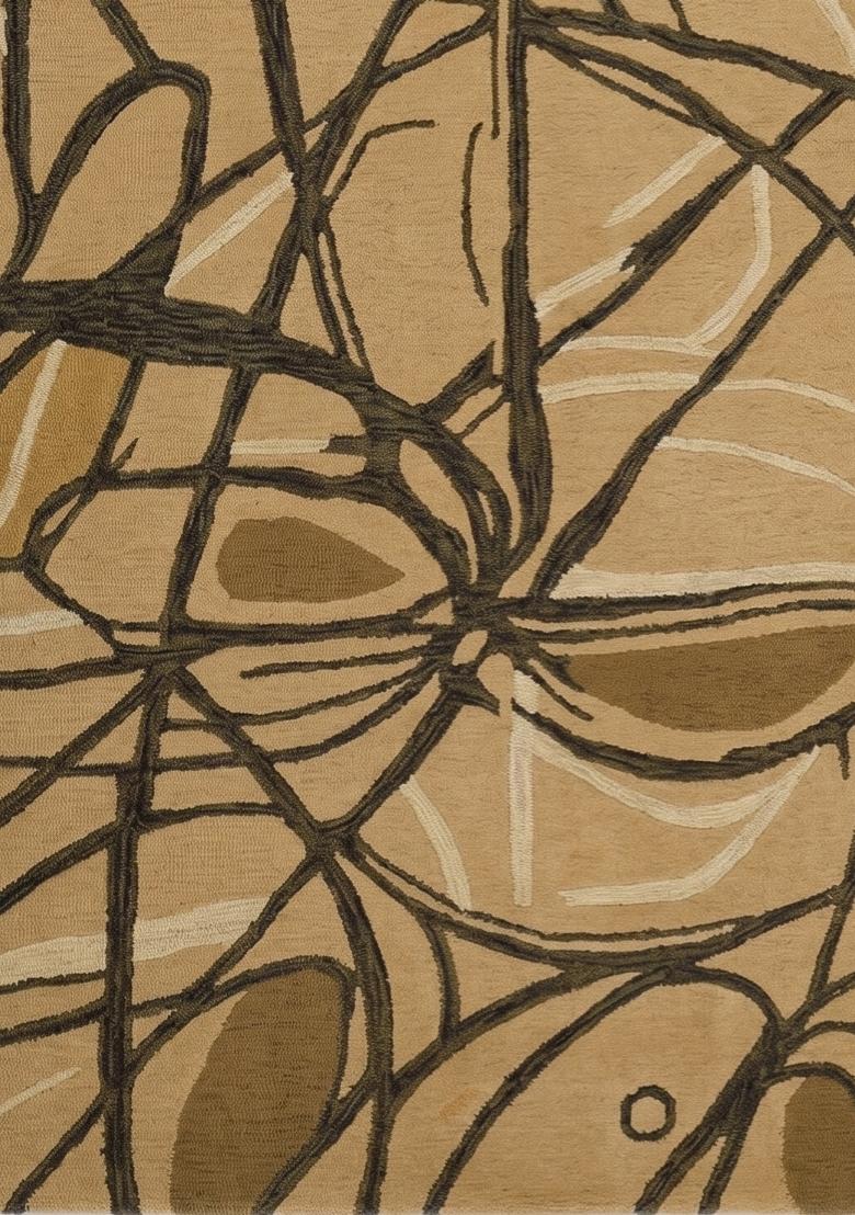 Saffron Rugs Hand Tufted Golden Beige Swirls Contemporary Rectangular Wool Area Rug - Indya