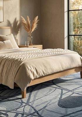 Saffron Rugs Hand Tufted Light Blue Swirls Contemporary Rectangular Wool Area Rug