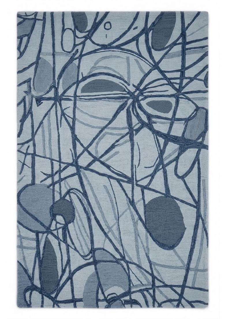 Saffron Rugs Hand Tufted Light Blue Swirls Contemporary Rectangular Wool Area Rug - Indya