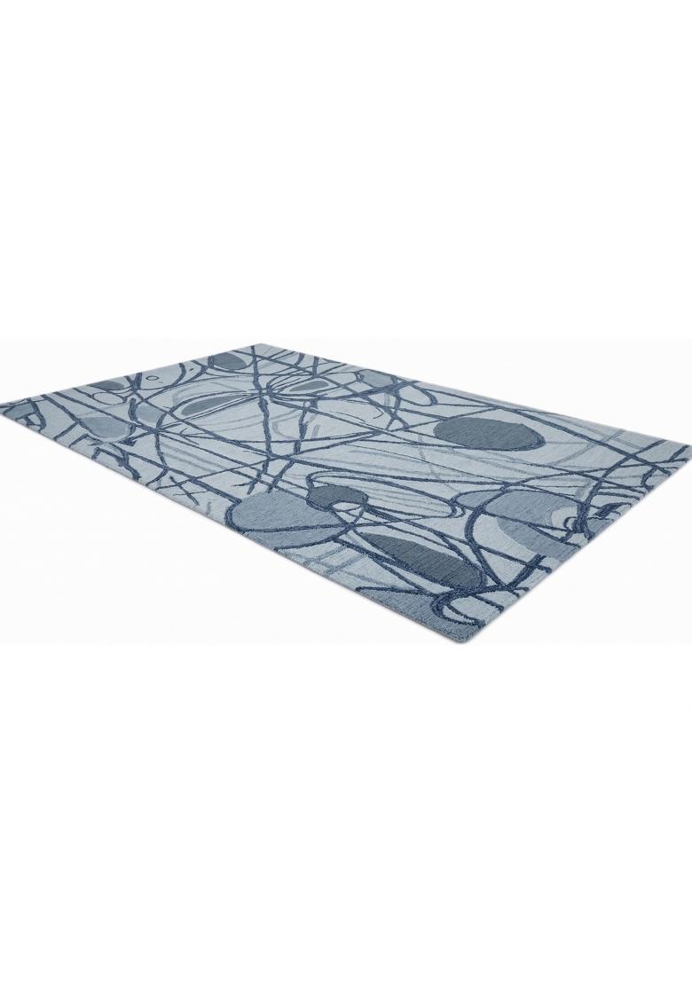 Saffron Rugs Hand Tufted Light Blue Swirls Contemporary Rectangular Wool Area Rug - Indya