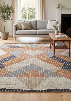 Saffron Rugs Hand Tufted Brown Grey Beige Geometric Contemporary Rectangular Wool Area Rug