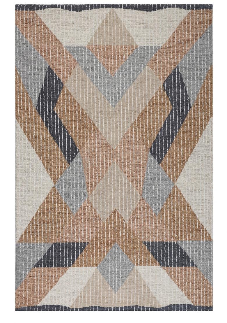Saffron Rugs Hand Tufted Brown Grey Beige Geometric Contemporary Rectangular Wool Area Rug - Indya