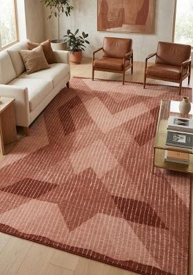 Saffron Rugs Hand Tufted Terracotta Pink Geometric Contemporary Rectangular Wool Area Rug