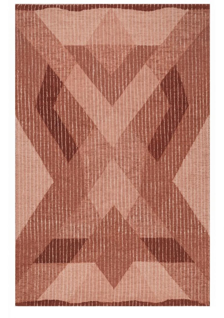 Saffron Rugs Hand Tufted Terracotta Pink Geometric Contemporary Rectangular Wool Area Rug - Indya