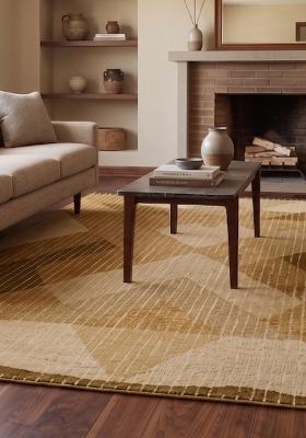 Saffron Rugs Hand Tufted Golden Tan Geometric Contemporary Rectangular Wool Area Rug