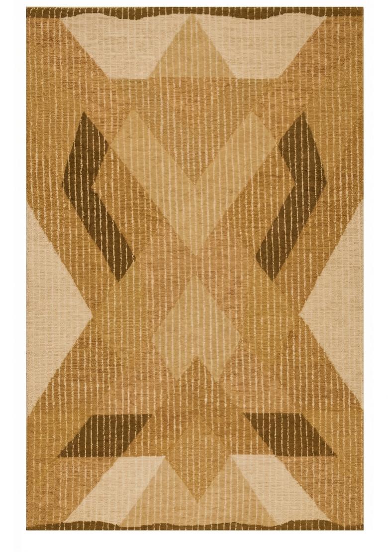 Saffron Rugs Hand Tufted Golden Tan Geometric Contemporary Rectangular Wool Area Rug - Indya