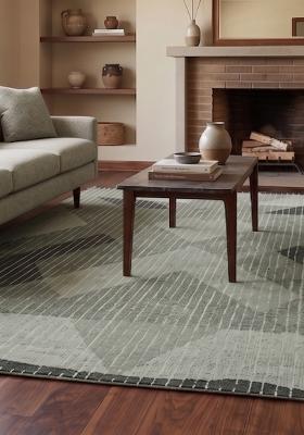 Saffron Rugs Hand Tufted Sage Grey Geometric Contemporary Rectangular Wool Area Rug