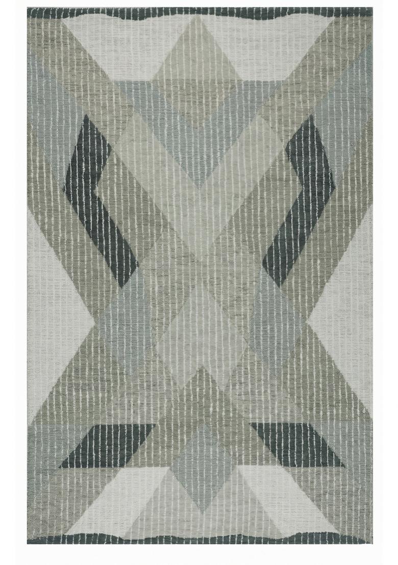 Saffron Rugs Hand Tufted Sage Grey Geometric Contemporary Rectangular Wool Area Rug - Indya