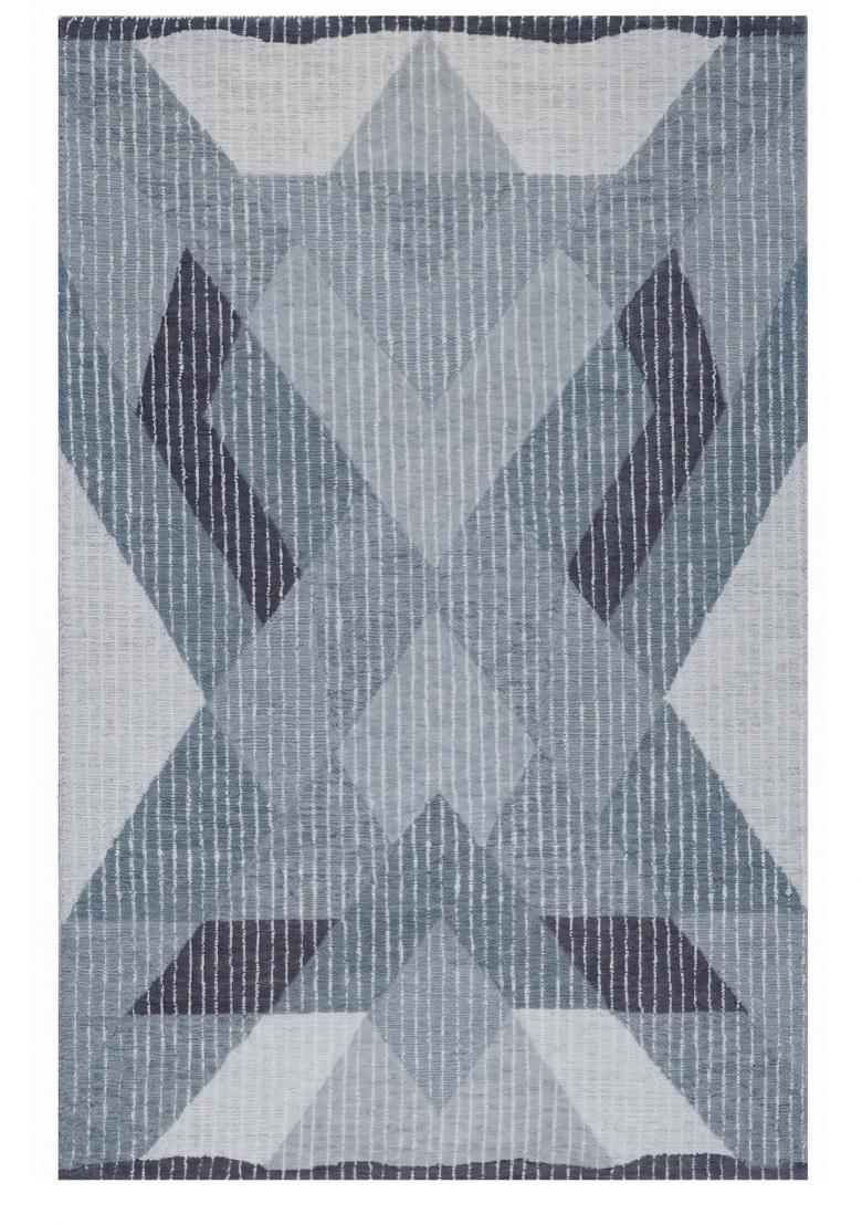 Saffron Rugs Hand Tufted Steel Blue Grey Geometric Contemporary Rectangular Wool Area Rug - Indya