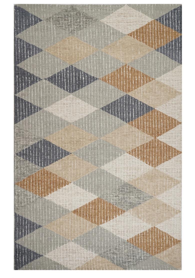 Saffron Rugs Hand Tufted Grey Beige Amber Geometric Contemporary Rectangular Wool Area Rug - Indya