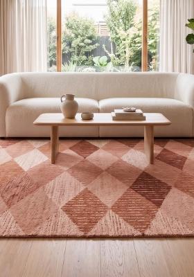 Saffron Rugs Hand Tufted Terracotta Pink Geometric Contemporary Rectangular Wool Area Rug