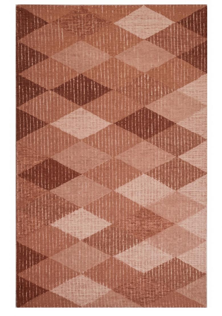 Saffron Rugs Hand Tufted Terracotta Pink Geometric Contemporary Rectangular Wool Area Rug - Indya