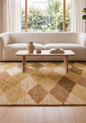 Saffron Rugs Hand Tufted Golden Yellow Geometric Contemporary Rectangular Wool Area Rug