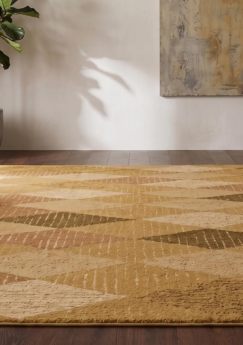 Saffron Rugs Hand Tufted Golden Yellow Geometric Contemporary Rectangular Wool Area Rug - Indya
