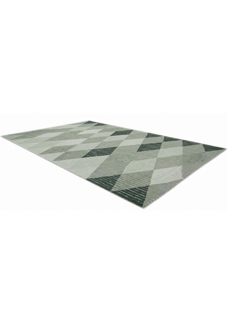 Saffron Rugs Hand Tufted Sage Green Geometric Contemporary Rectangular Wool Area Rug - Indya