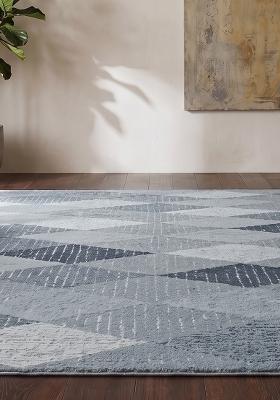 Saffron Rugs Hand Tufted Steel Blue Grey Geometric Contemporary Rectangular Wool Area Rug