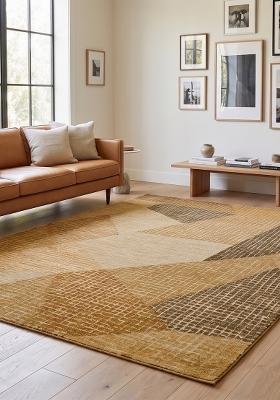 Saffron Rugs Hand Tufted Golden Tan Geometric Contemporary Rectangular Wool Area Rug