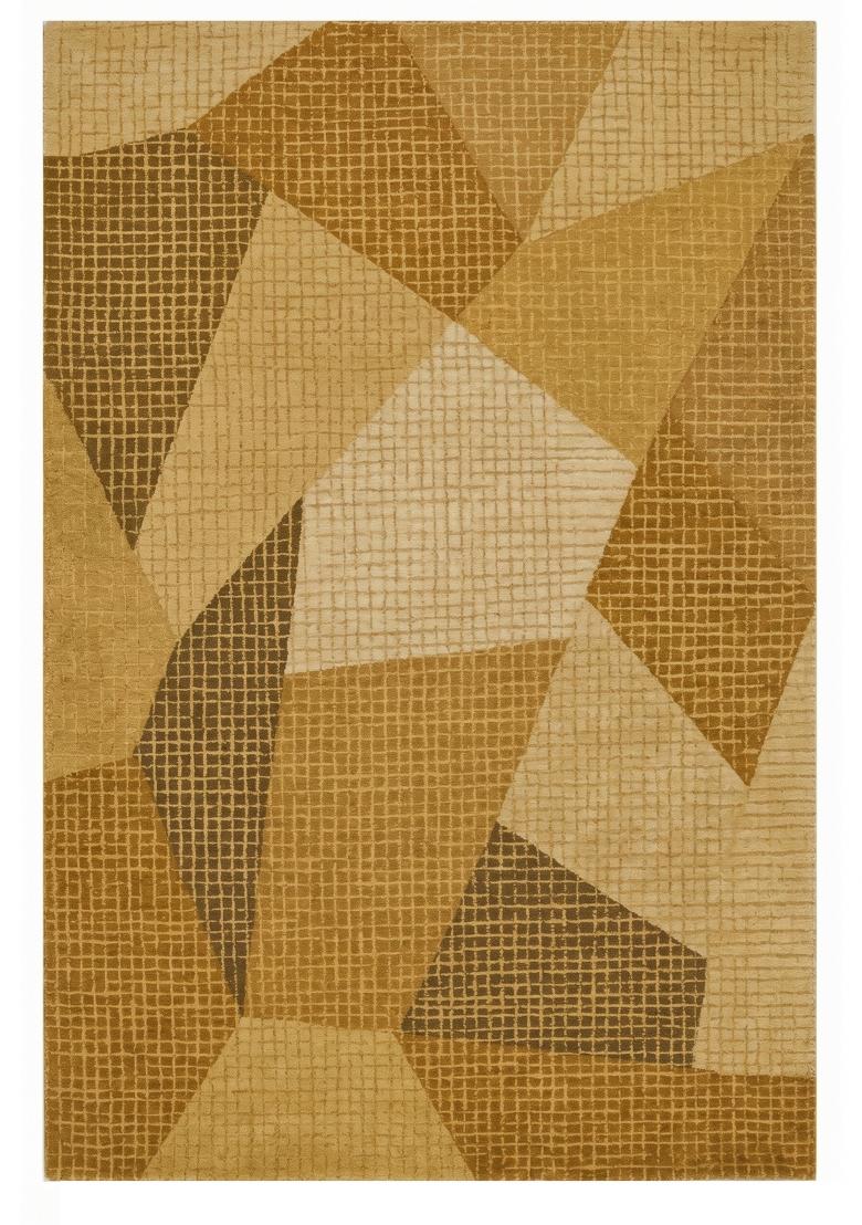 Saffron Rugs Hand Tufted Golden Tan Geometric Contemporary Rectangular Wool Area Rug - Indya