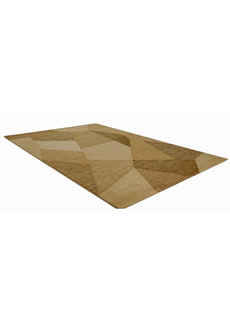 Saffron Rugs Hand Tufted Golden Tan Geometric Contemporary Rectangular Wool Area Rug - Indya