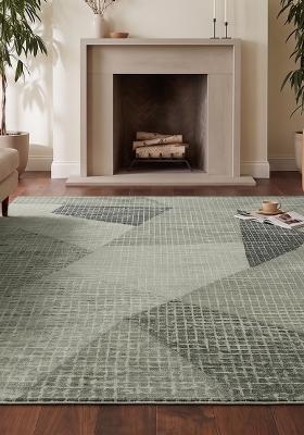 Saffron Rugs Hand Tufted Sage Green Geometric Contemporary Rectangular Wool Area Rug