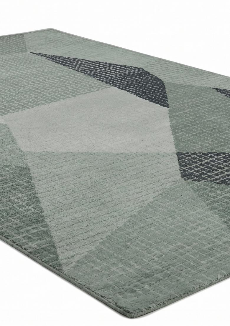 Saffron Rugs Hand Tufted Sage Green Geometric Contemporary Rectangular Wool Area Rug - Indya