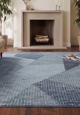Saffron Rugs Hand Tufted Steel Blue Geometric Contemporary Rectangular Wool Area Rug