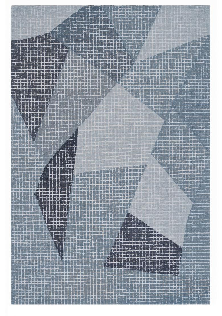 Saffron Rugs Hand Tufted Steel Blue Geometric Contemporary Rectangular Wool Area Rug - Indya