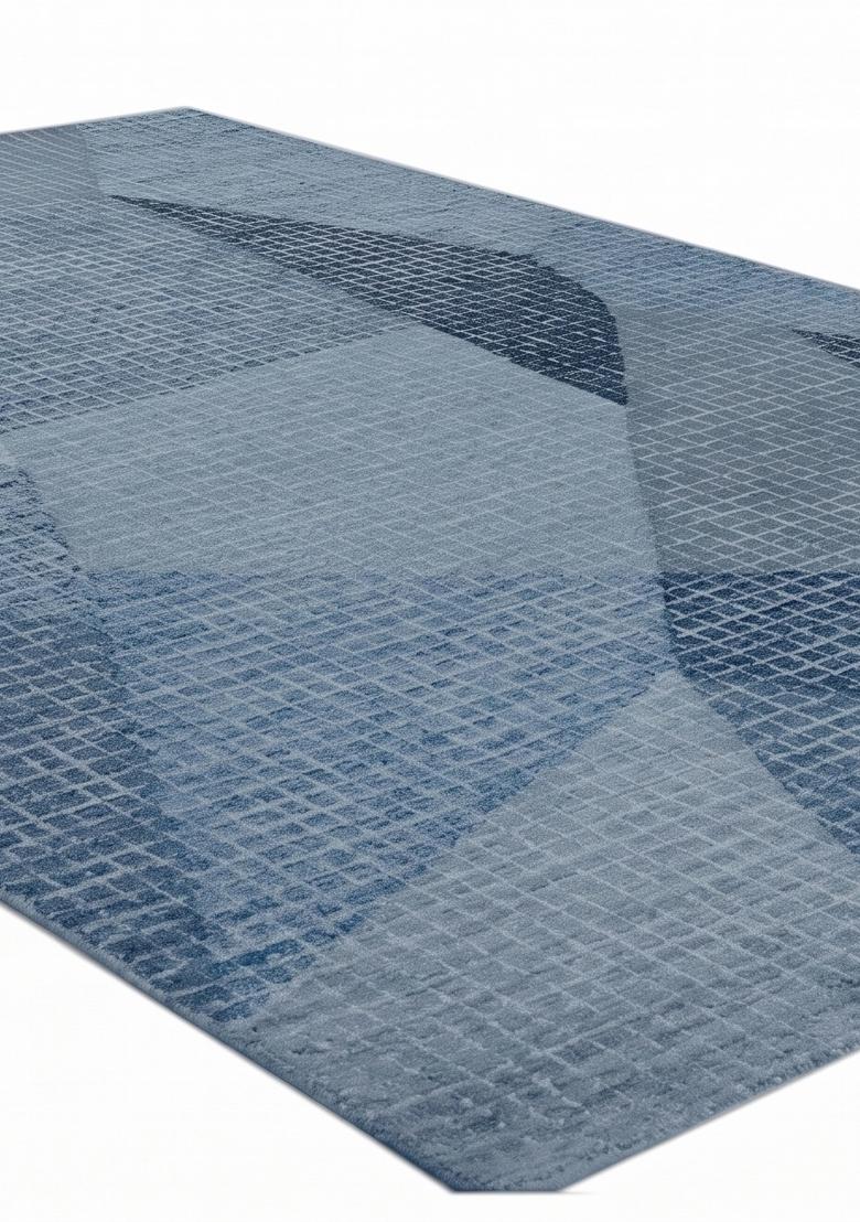 Saffron Rugs Hand Tufted Steel Blue Geometric Contemporary Rectangular Wool Area Rug - Indya