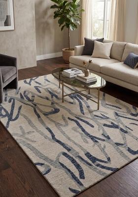 Saffron Rugs Hand Tufted Ivory Beige Swirls Contemporary Rectangular Wool Area Rug