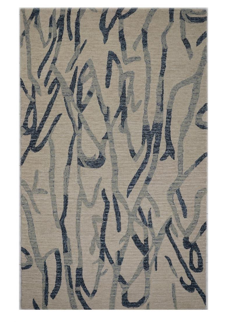 Saffron Rugs Hand Tufted Ivory Beige Swirls Contemporary Rectangular Wool Area Rug - Indya