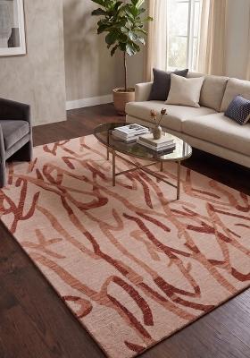 Saffron Rugs Hand Tufted Blush Terracotta Swirls Contemporary Rectangular Wool Area Rug