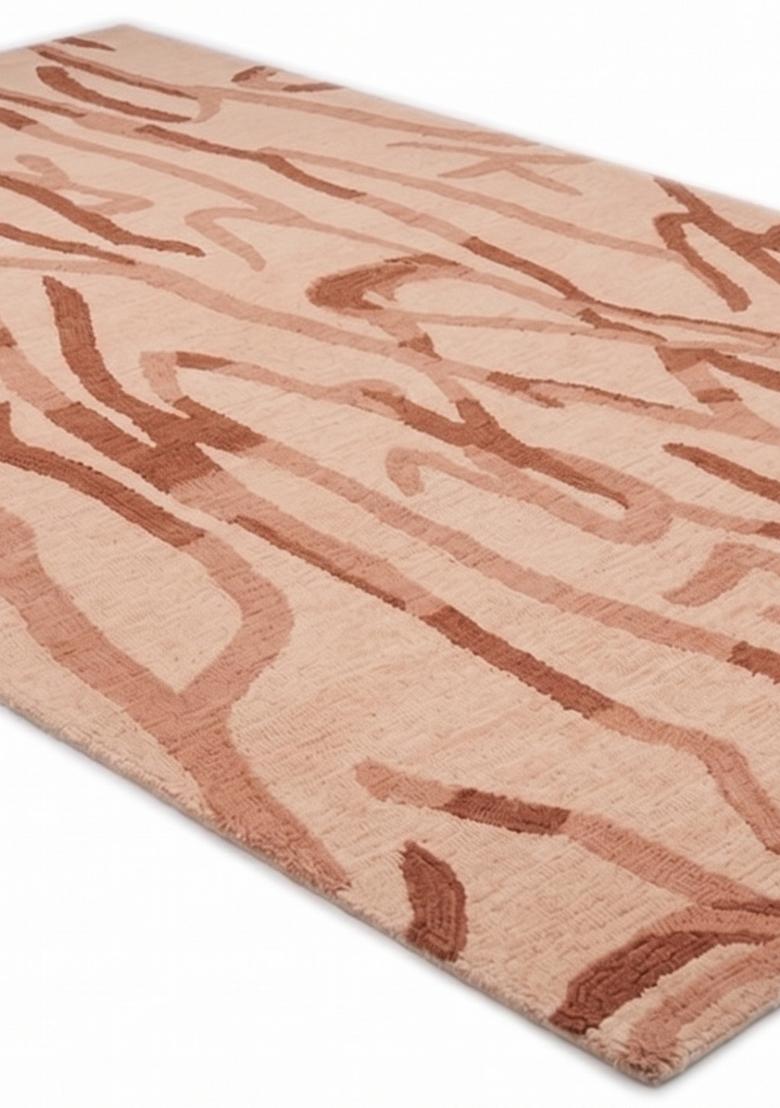 Saffron Rugs Hand Tufted Blush Terracotta Swirls Contemporary Rectangular Wool Area Rug - Indya