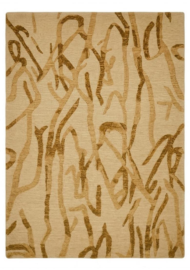 Saffron Rugs Hand Tufted Beige Gold Swirls Contemporary Rectangular Wool Area Rug - Indya