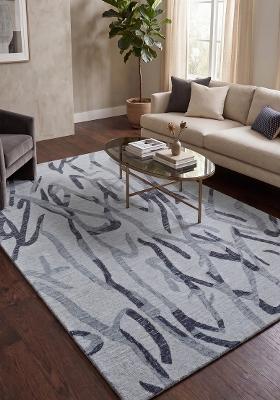 Saffron Rugs Hand Tufted Light Blue Grey Swirls Contemporary Rectangular Wool Area Rug