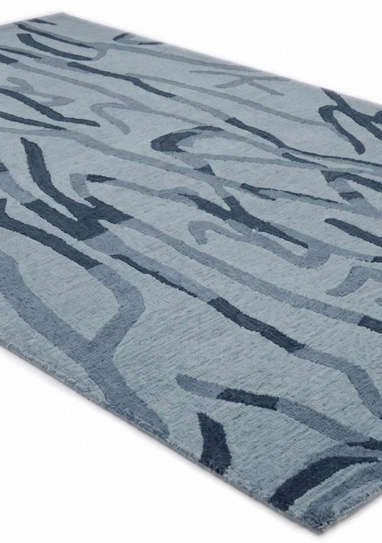 Saffron Rugs Hand-Tufted 100% Wool Area Rug | Light Blue Grey Rectangular Rug | Cotton Backing | Contemporary Swirls Carpet for Living Room - Indya