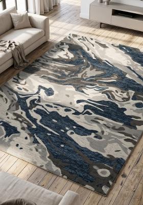 Saffron Rugs Hand Tufted Blue Grey Marble Contemporary Rectangular Wool Area Rug