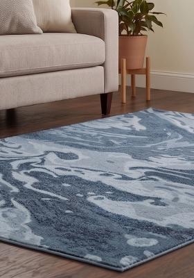 Saffron Rugs Hand Tufted Steel Blue Grey Marble Contemporary Rectangular Wool Area Rug