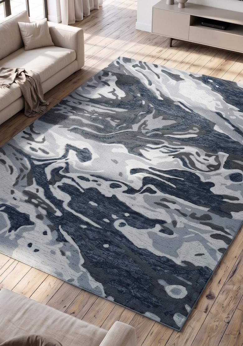Saffron Rugs Hand Tufted Steel Blue Grey Marble Contemporary Rectangular Wool Area Rug - Indya