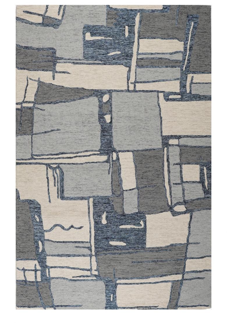 Saffron Rugs Hand Tufted Blue Grey Geometric Contemporary Rectangular Wool Area Rug - Indya