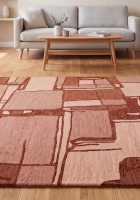 Saffron Rugs Hand Tufted Terracotta Brown Geometric Contemporary Rectangular Wool Area Rug