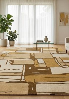Saffron Rugs Hand Tufted Golden Brown Geometric Contemporary Rectangular Wool Area Rug