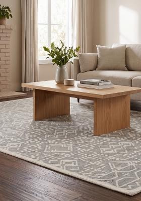 Saffron Rugs Hand Tufted Grey Geometric Moroccan Rectangular Wool Area Rug