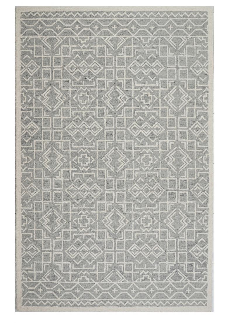 Saffron Rugs Hand Tufted Grey Geometric Moroccan Rectangular Wool Area Rug - Indya