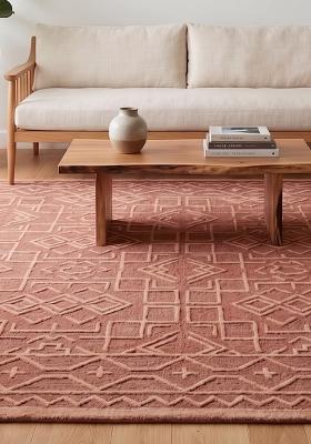 Saffron Rugs Hand Tufted Terracotta Geometric Moroccan Rectangular Wool Area Rug